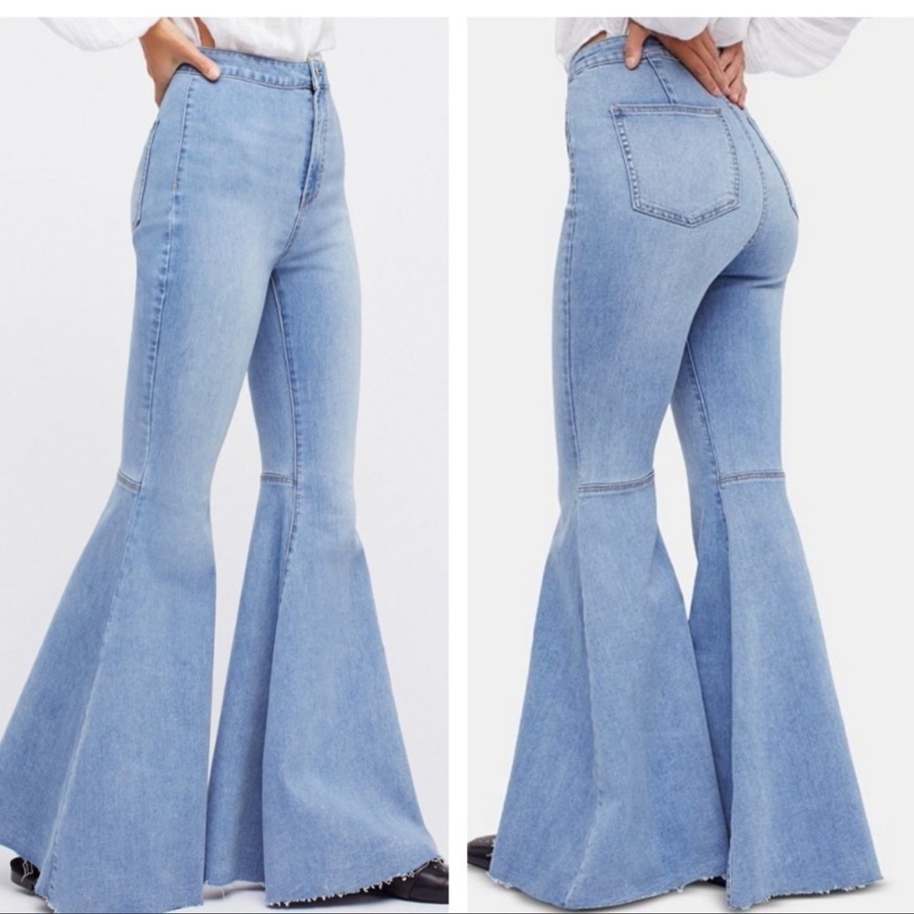 - Just Float On Flare Bell Bottom High Rise Raw Hem - Picture 8 of 9